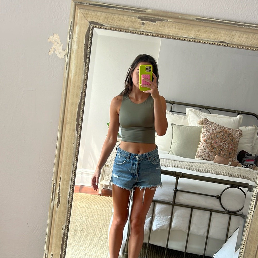 Stradivarius Green Cropped Highneck Top